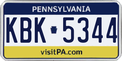 PA license plate KBK5344
