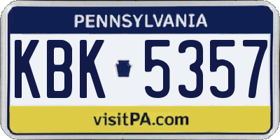 PA license plate KBK5357
