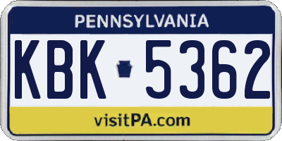 PA license plate KBK5362