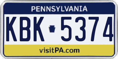 PA license plate KBK5374