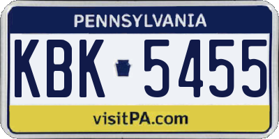 PA license plate KBK5455