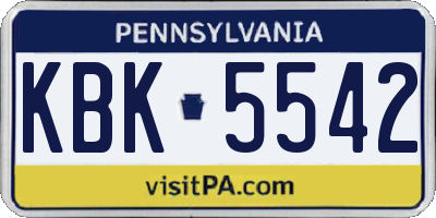 PA license plate KBK5542