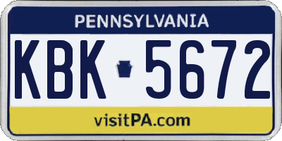 PA license plate KBK5672