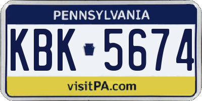 PA license plate KBK5674