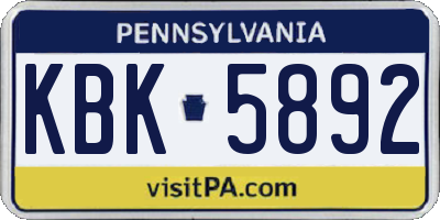 PA license plate KBK5892