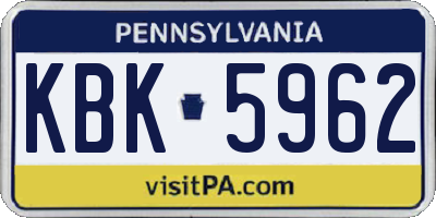 PA license plate KBK5962