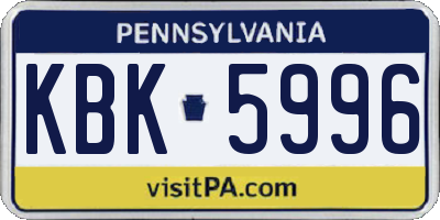 PA license plate KBK5996