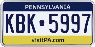PA license plate KBK5997