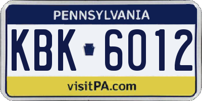 PA license plate KBK6012
