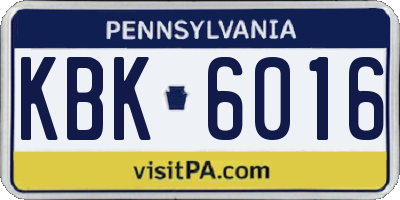 PA license plate KBK6016