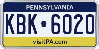 PA license plate KBK6020