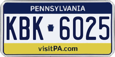 PA license plate KBK6025