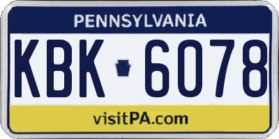 PA license plate KBK6078