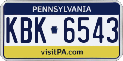 PA license plate KBK6543