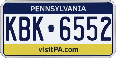PA license plate KBK6552