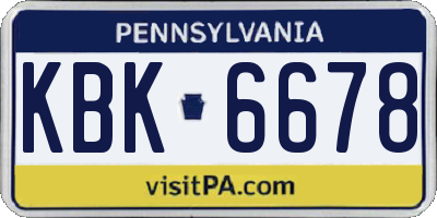 PA license plate KBK6678