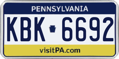 PA license plate KBK6692