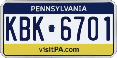 PA license plate KBK6701
