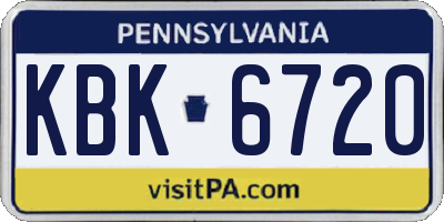 PA license plate KBK6720