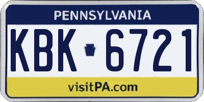 PA license plate KBK6721