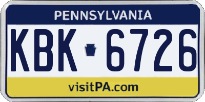 PA license plate KBK6726