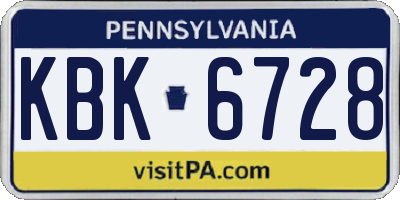 PA license plate KBK6728