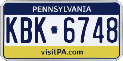 PA license plate KBK6748