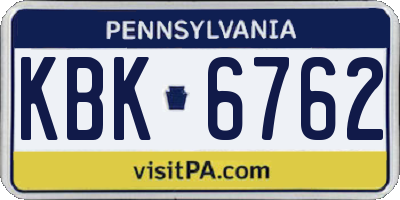 PA license plate KBK6762