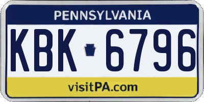PA license plate KBK6796