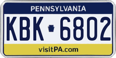PA license plate KBK6802