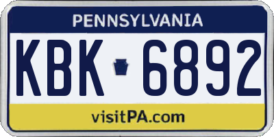 PA license plate KBK6892