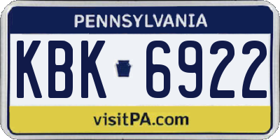 PA license plate KBK6922