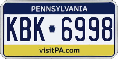 PA license plate KBK6998