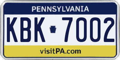 PA license plate KBK7002