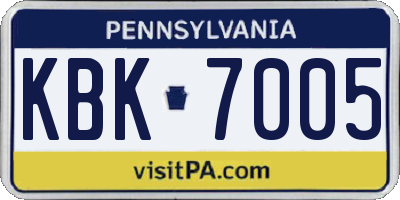 PA license plate KBK7005