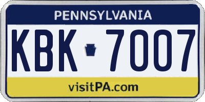 PA license plate KBK7007