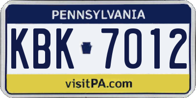 PA license plate KBK7012