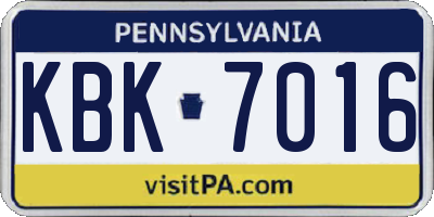 PA license plate KBK7016