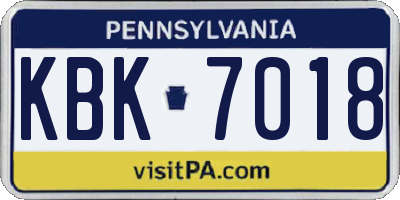 PA license plate KBK7018