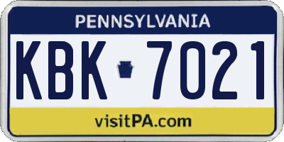 PA license plate KBK7021