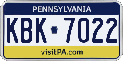PA license plate KBK7022