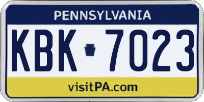PA license plate KBK7023