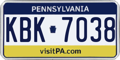 PA license plate KBK7038