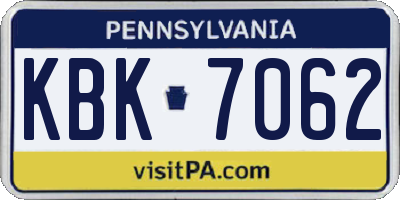 PA license plate KBK7062