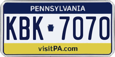 PA license plate KBK7070