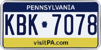 PA license plate KBK7078
