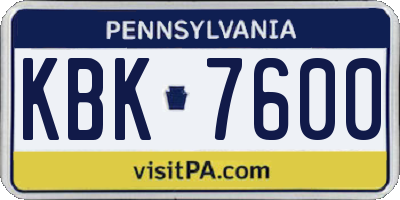 PA license plate KBK7600