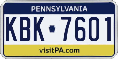 PA license plate KBK7601