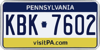 PA license plate KBK7602