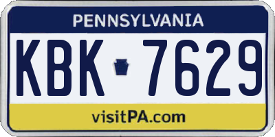 PA license plate KBK7629